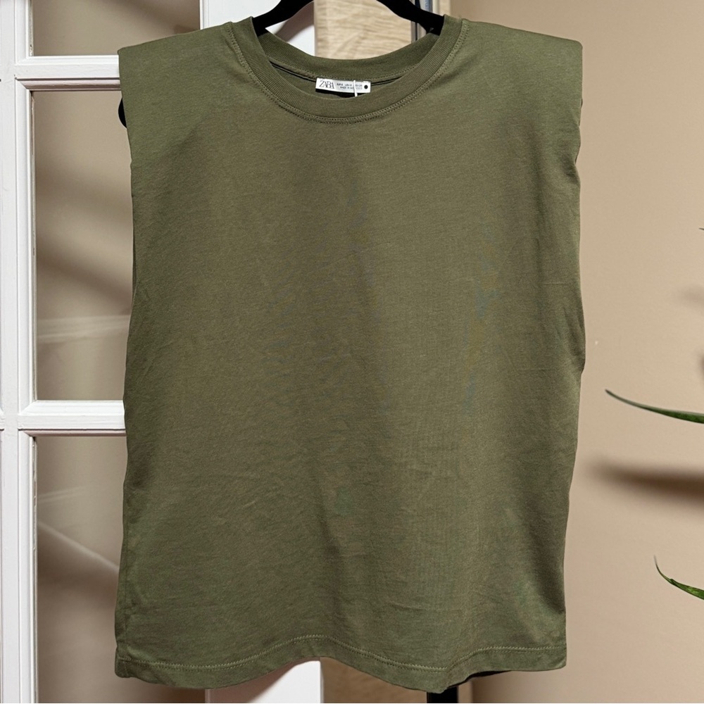 Zara Khaki Green Sleeveless Tee